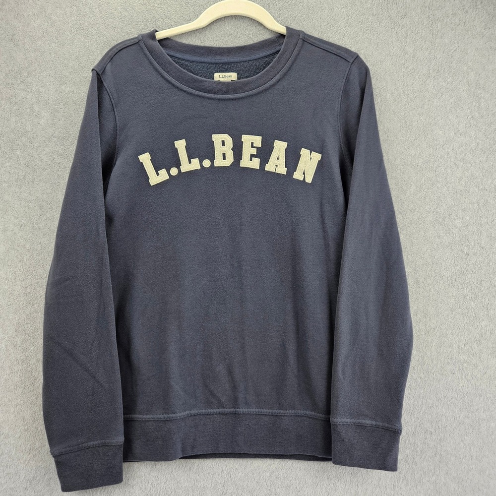LL BEAN Sweatshirt Womens M Navy Blue Logo Graphic Pullover Crewneck Outdoor